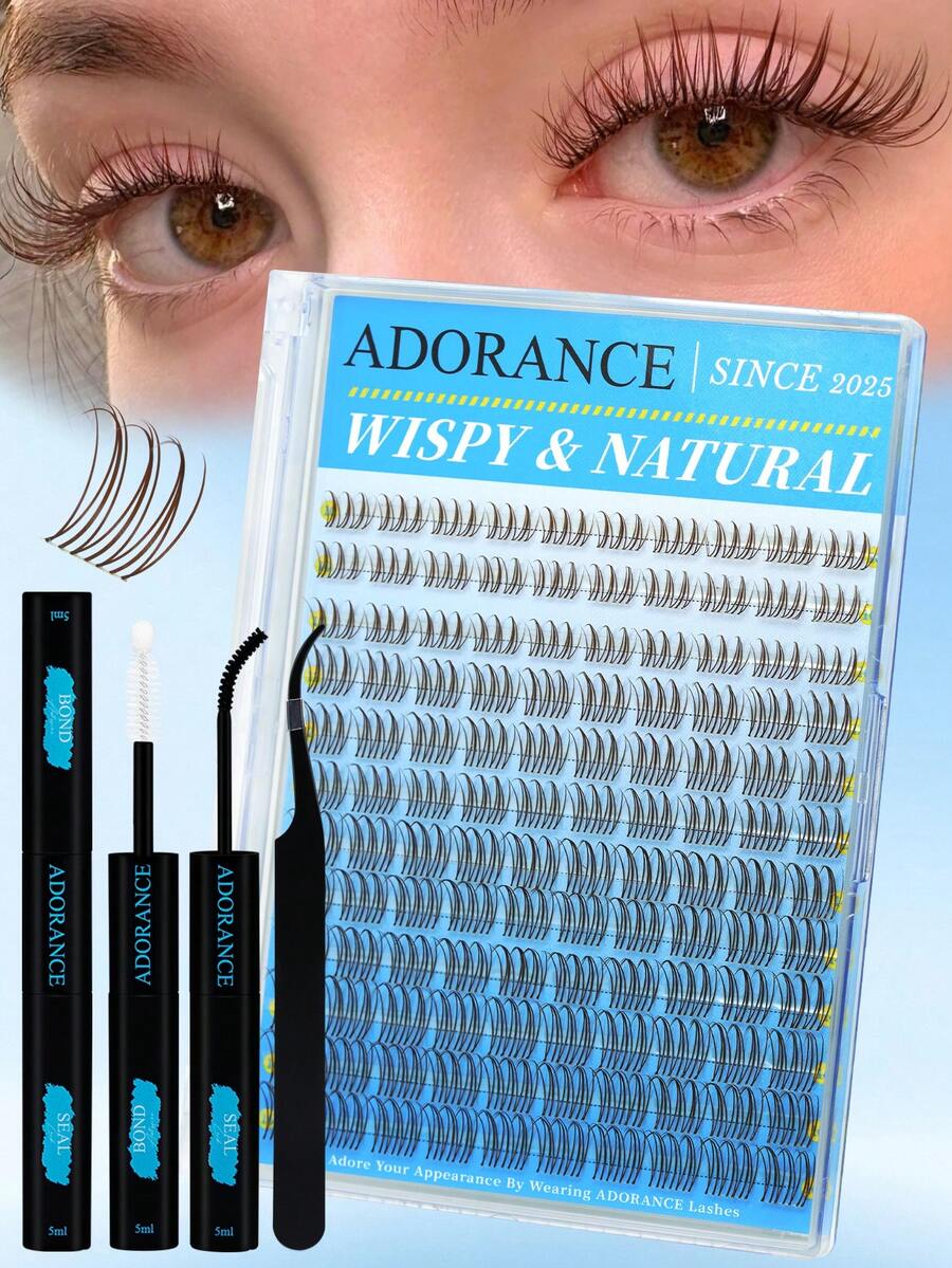 ADORANCE Korean Idol Brown Lash Clusters Kit, Natural Wispy D Curl ...