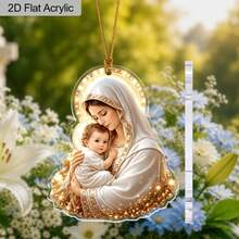 1PC 2D Flat Acrylic Virgin Mary & Jesus Pendant, Shiny Gold Holy Religious Christmas Decoration, Hanging Ornament, Christian Home Gift, For Christmas Tree, Car, Window - Multicolor - View 7