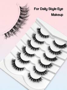 Sibeuna 6 Pairs Natural Lashes,Kitten Eye False Eyelashes,Cat Eye Lashes,Clear Band Faux Mink Lashes,Reusable,For Daily Style Eye Makeup,Beginner-Friendly,Full Strip Lashes - Black - View 5