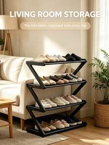 Z-Shaped Plastic Floor Shoe Rack, Multi-Functional Large Capacity Storage Organizer, Easy Assembly, Space-Saving Storage Rack For Home And Dorm, Suitable For Living Room And Bedroom - Multicolor - View 3