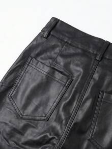 Women's High Waist Shiny PU Leather Wide Leg Pants, Glossy Matte Coating, Commute, Best Seller, Popular Style, Y2K, Commute, Vacation, Holiday - Black - View 5