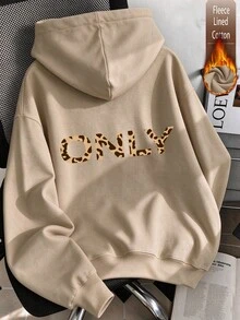 Women's Cotton Leopard Print Hooded Top, Basic Autumn/Winter Travel Hoodie - Dark Apricot - View 10