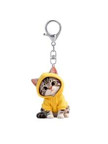 2D Flat Cute Cat Hooded Sweatshirt Keychain, Bag Hanger, Keychain, Backpack Accessory, Cute Pet Kitten Keychain, Suitable For Cat Lovers, Perfect Gift For Birthday, Halloween, Christmas, Can Be Used As School Bag Pendant And Cute Small Gift - Multicolor - View 13