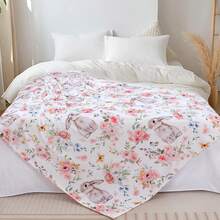 1 buah Selimut Flanel Motif Kelinci Bunga Digital - Gaya Modern, Tema Bunga Kelinci Cat Air, Kain Rajut Poliester Lembut Nyaman untuk Semua Musim, Serbaguna, Cocok untuk Sofa, Tempat Tidur, Perjalanan, Berkemah, Kursi, Selimut Hadiah - MultiWarna - View 5
