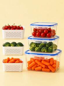 3pcs/Set Refrigerator Food Storage Containers With Drain Basket, Stackable With Lid Fresh-Keeping Box, Suitable For Fruits, Berries And Vegetables, Refrigerator Organization Kitchen Storage - Multicolor - View 9