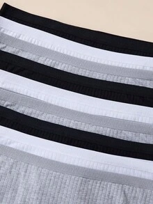 9Pcs Plus Size Women High Waist Cotton Ribbed Panties,Casual Comfortable Minimalist Triangle Briefs, Full Coverage Underwear - Multicolor - View 5