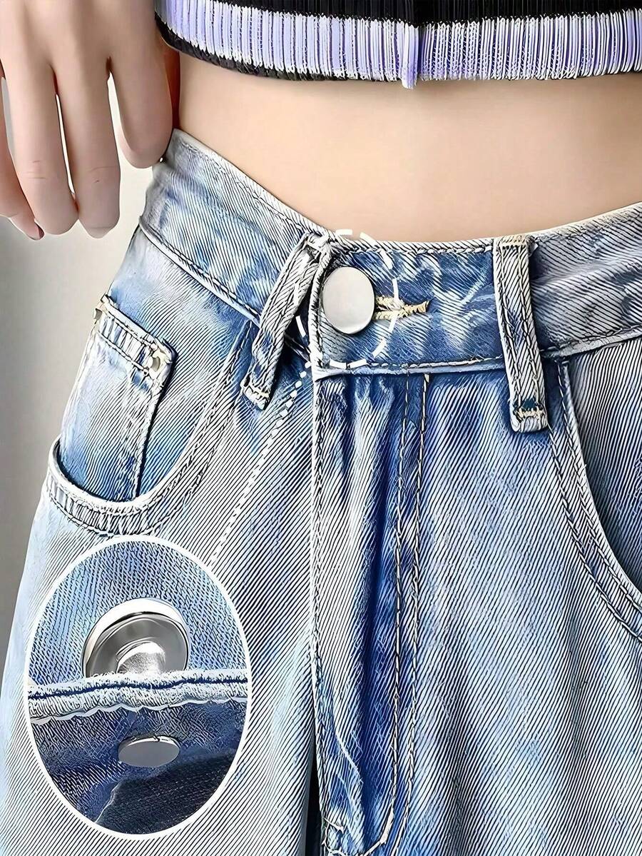 Detachable Denim Jeans Button, No-Nail Zinc Alloy Button, Adjust Waist Size Without Sewing - Silver - View 1