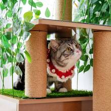 158cm Tall Tree-Shaped Scratching Post With Three Platforms And A Cat Cave – Made From Animal-Friendly Materials, With Removable Leaves – Ideal For Cats To Hide And Climb - Green - View 8