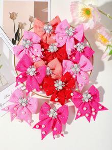 12/6pcs Girls Brown Tone Pearl Fabric Bow Hair Clips Princess Style Alligator Hair Clips Hair Accessories Non-Damaging Side Clips Hair Clips For Daily Use - Multicolor - View 6