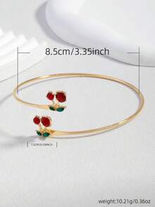 1pc Gold Cherry Rhinestone Open Cuff Bracelet, Niche Personalized Luxury Sweet Cool Arm Accessory For Women - Multicolor - View 5