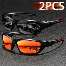 WSZ 2PCS Fashionable Retro Sports Rectangle Neutral Oversized Glasses, Perfect For Outdoor Activities Such As Ddriving, Cycling, And Traveling Eyewear - 2PCSF33-5 - View 4