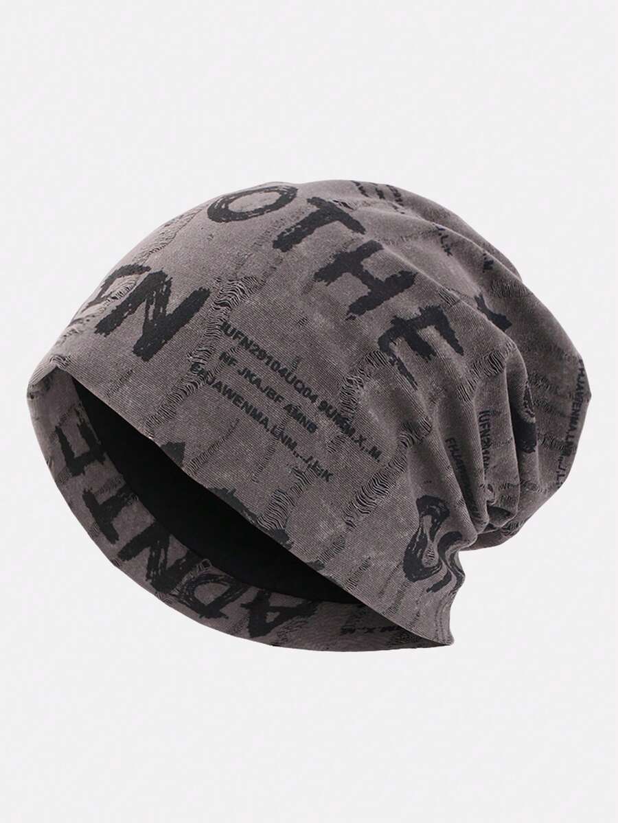 1PC Autumn/Winter Vintage Letter Cotton Pullover Beanie Hat, Slouchy Hat, Headscarf Hat, Suitable For Daily Use - Multicolor - View 1