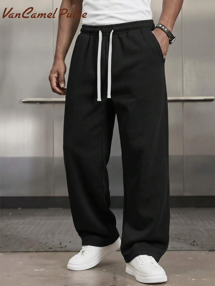 Vancamel Pulse Men's Solid Color Fashion Long Pants, Casual Comfortable Straight Leg Trousers For Everyday Wear - Black - View 1