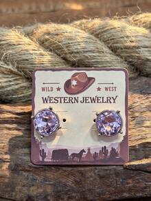 Western Cowboy Style Round Rhinestone Stud Earrings, Vintage Southwestern Single Shiny Crystal Exaggerated Stud Earrings For Women, Cowboy Rodeo Country Music Festival Party Jewelry Gift, Suitable For Daily Wear, Dates, Theme Parties, Will Surely Receive Many Compliments From Friends After Wearing - Round Earrings - View 8