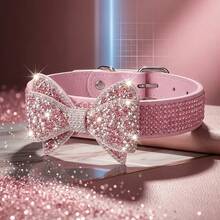 Suitable For Cats And Dogs Universal Bow Collar For Small And Medium Dogs And Cats, Christmas Gift Shiny Bow Anti-Choke Design, Pet Collar, Dog Princess Style Suitable For Daily Wear, Cat And Dog Photo Shoots And Holiday Dressing, Bow Is Sturdy And Not Easily Detached. - Pink - View 2
