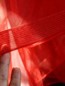 1Pc Vintage Red Double-Layer Ribbon Trim Veil, Sheer Tulle With Hair Comb, Red Veil For Chinese Wedding, Halloween & Bridal Portrait Shoot - Multicolor - View 6