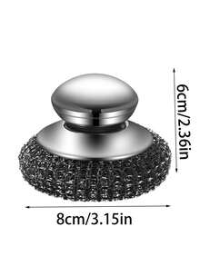 1/2 Pcs Stainless Steel Pot Brush With Handle, Heavy Duty Dish Scrubber Scouring Pad, Steel Wool Cleaning Brush, Suitable For Pots, Pans, Grill, Sink - Silver Black - View 3