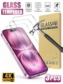 3 Buah Pelindung Layar Kaca Tempered HD Layar Penuh Kompatibel dengan iPhone 16 / 18 Pro / 18 Pro Max / 17 Pro / 17 Pro Max / 17 / 16 / 15 / 14 / 13 / 12 / 11 Series – Kekerasan 9H, Tahan Gores, Anti Sidik Jari, Tahan Minyak, Bebas Gelembung, Transparansi Tinggi, Ramah Casing, Tampilan Jernih. - Clear - View 8
