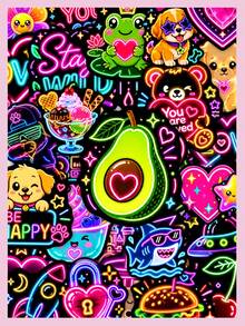 50Pcs Neon Cute Animal & Fruit Quote Stickers, Neon Light Positive Slogan Aesthetic Decals, Decorative Stickers For Journal, Water Bottle, Notebook, Scrapbooking - Multicolor - View 1