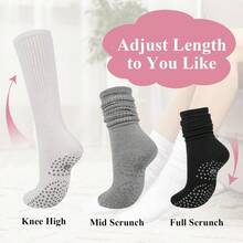 3 Pairs Women's Pilates Grip Socks, Calf-Length Non-Slip Yoga Socks, Stacked Long Socks - Multicolor - View 3
