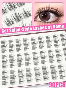 90pcs Glue-Free Self-Adhesive False Eyelash Clusters, Camellia Fluffy Lightweight Feather-Like Texture, Natural Curl, Comfortable DIY Eyelash Extensions, Easy To Wear, Suitable For Daily, Date, Party, Travel, Vacation, Christmas And Holiday Makeup - C - View 7