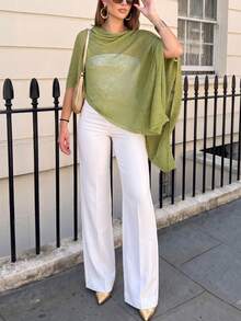 Fashionable & Plus Size Elegant Loose Knit Shawl Cardigan, Women's, Oversized Fit, Lightweight, Very Stylish, Suitable For Spring/Summer Daily Wear, Casual Travel, Beach In Various Styles Vacation - Green - View 3