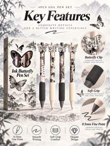 4pcs "Ink Rhythm Butterfly Dance" Series Neutral Pens Set, 0.5mm Fine Tip With Soft Grip, Elegant Ink Style Writing Pen Gift Box - Sets - View 2