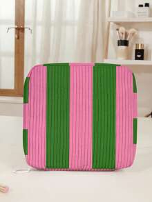 1pc Striped & Cartoon Patterns Print Corduroy Multi-Compartment Storage Zipper Sanitary Napkin Pouch, Portable Travel Period Bag For Student,Madam - Multicolor - View 15
