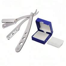 100pcs Half Blades And 1 Manual Barber Razor Holder, Men's Shaving Razor Stainless Steel Frame Straight Edge Razor Beard Trimming Tool - Safety Tazor + Blade - View 11
