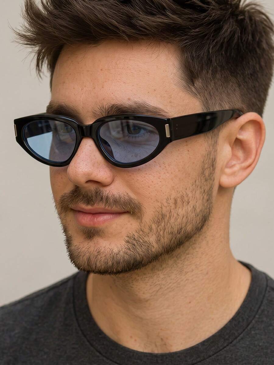 1 Pair Men's Personalized Solid Color Cat Eye Frame Street Style Retro Fashion Glasses - Black - View 1