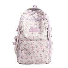 Backpack + Pink Bow Print School Backpack + Multi Pocket Water Resistant Storage + For Teen Daily Study Cute Lightweight Adjustable Strap Rucksack - Multicolor - View 14
