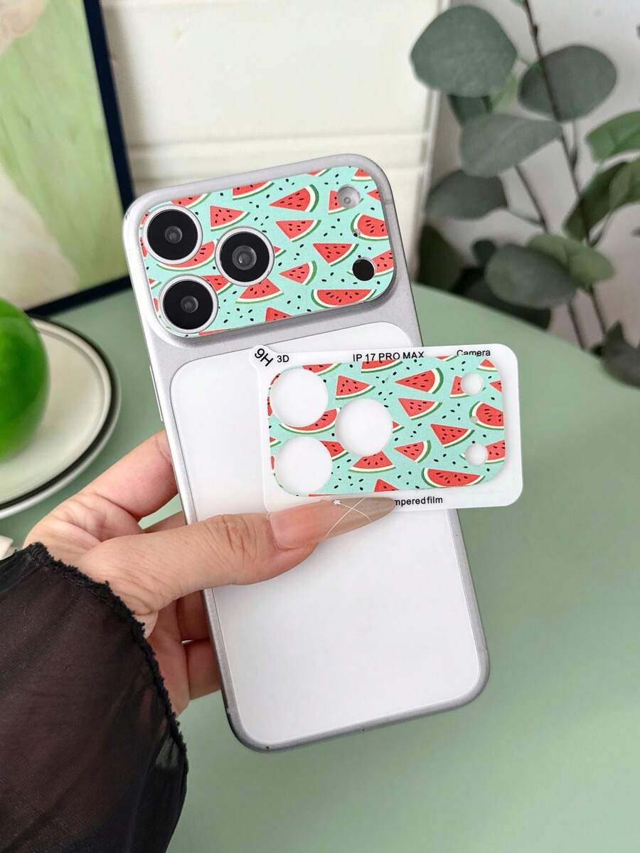 LissKas 1片 9H硬度相機鏡頭保護膜 全覆蓋 防爆 耐刮磨 適用於 iPhone 18 Pro Max/18Pro/17 Pro Max/18Pro 磨砂防指紋 無氣泡 相機保護膜 相容大孔手機殼 印花西瓜圖案鏡頭膜