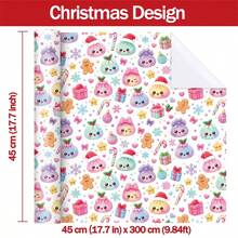 Gulungan Kertas Pembungkus Lucu/Pangsit Cocok Untuk Hadiah Natal, Ulang Tahun, Dekorasi Pesta - Pangsit Menggemaskan, Topi Santa, Pita, Kepingan Salju, Kue Jahe & Lembaran Pembungkus Hadiah Liburan Berwarna-warni Untuk Kerajinan DIY - beraneka warna - View 4