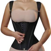 Women's Plus Size Waist Cincher Shapewear With Abdominal Control, Adjustable Shoulder Straps, Waist Trainer Corset, Tight-Fitting Bustier - Black - View 6