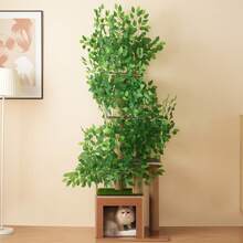 190 Cm Cat Tree Scratcher, 4 Platforms And Cat Hole: Pet Material, Removable Leaves, Scratch-Resistant MDF - Ideal For Hiding And Crawling Cats - Green - View 1