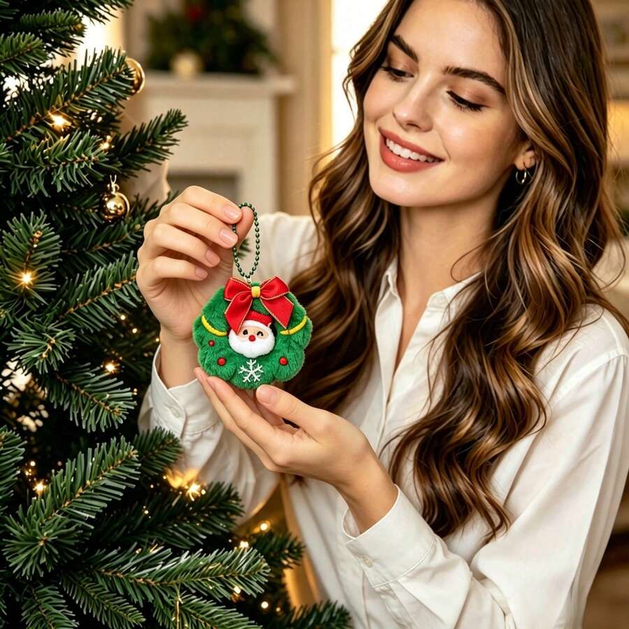 1pc Christmas Tree Pendant Original Christmas Wreath Plush Doll Pendant Atmosphere Festival Party Decoration Christmas Tree Decoration Snowman Pendant - Star - View 1