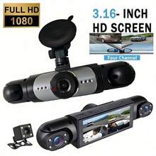4-Channel 360° Panoramic Car Dash Cam With Front, Rear And Interior Cameras, Built-In Night Vision, 24-Hour Parking Monitoring And Loop Recording, Suitable For Most Cars, Built-In 150mAh Rechargeable Battery - Dash Cam - View 1