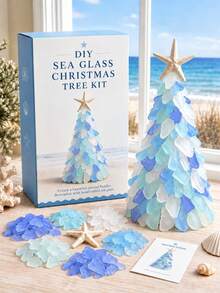 1 Set DIY Sea Glass Christmas Tree Craft Kit, 5 Colors Available, With Starfish Topper, Frosted Glass Pieces, Suitable For Handmade Holiday Gifts, Coastal Home Decor, Bedroom Bookshelf Display, Holiday Table Centerpiece And Creative Craft Projects - Upgraded DIY Christmas Tree - View 12