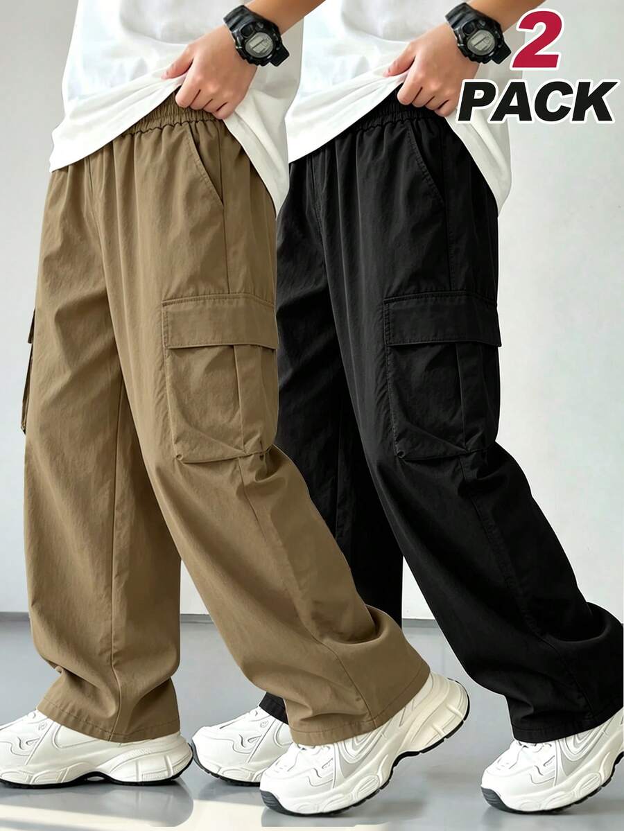 Fashionable Casual Versatile Loose Cargo Pants 2-Piece Set, Teen Boys' Autumn/Winter Bottoms Outfit - Multicolor - View 1