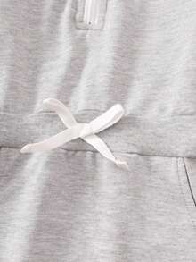 Girls Casual Hooded Sweatshirt Dress, Light Gray Tone, Minimalist Versatile Half-Zip Design, Long Sweatshirt - Light Grey - View 7