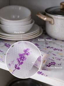 4pcs Refrigerator Mat/Cabinet Shelf Liner (Violet Pattern), Moisture-Proof, Anti-Slip, Washable, EVA Material, Suitable For Refrigerator And Kitchen Decor, Refrigerator Liner, Drawer Mat, Shoe Cabinet Mat, Cabinet Mat, Fruit And Vegetable Freshness Mat, Kitchen Accessories/Kitchen Supplies/Home Decor - Lavender Pattern - View 5