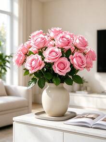 100pcs Artificial Pink Rose, Fake Flowers, Suitable For DIY Wedding Bouquet, Tabletop Decor, Bridal Shower, Valentine's Day Decoration, Party Decor, Home Decor And More - Pink - View 5