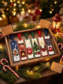 6pcs Christmas Print Cross Stitch Bookmark Set, 11CT 3-Strand Thread Handmade Kit, Includes Tree, Bell, Christmas Stocking Patterns, Optional Tools, Suitable For Beginners, Back To School Gift For Teachers, Classmates, Friends, Home Decor - Multicolor - View 11