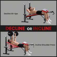 SOOZIER Adjustable Weight Bench With Leg Extension, Barbell Rack, Preacher Curl Pad, Butterfly, Multi-Function Home Gym Bench For Strength Training, Red - Black - View 6