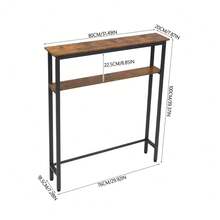 LIVINGANDHOME 1/2 Tiers Wood-Grain Narrow Console Table,Slim Table,Home Storage Shelf Rack Organizer,Space Saving Storage Shelf For Entryway/Hallway/Living Room/Kitchen/Bathroom - Brown + Black - View 10