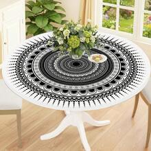 1pc Pattern Printed Round Tablecloth, Daily Tablecloth, Table Cover, With Elastic Edge, Soft And Wrinkle-Resistant, Suitable For Round Dining Table, Outdoor Restaurant Decor And Outdoor Party, Kitchen, Baking, Outdoor Decor, Outdoor Patio, Breakfast, Brunch And Party Decoration - Multicolor - View 2
