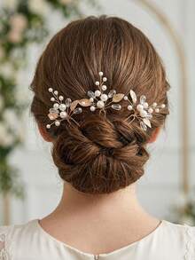 1 buah Set Jepit Rambut Minimalis Buatan Tangan dengan Hiasan Mutiara & Kristal, Cocok untuk Pernikahan Pengantin, Dekorasi Gaya Rambut Sehari-hari, Pesta Foto & Aksesori Rambut Wanita untuk Festival - Emas - View 1