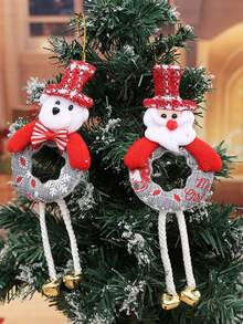 1pc New Christmas Tree Hanging Ornament, Hollow Long-Legged Old Man Snowman, Cartoon Reindeer Bell Pendant Accessory - Multi-color - View 3
