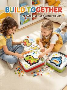 Children's DIY Pixel Mosaic Puzzle Toy, Plug-In Building Block Set, Mushroom Nail Art Craft Kit, Cartoon Animal Pattern Matching Game, Color Recognition Activity, Fine Motor Skills Toy, Portable Travel Storage Box, Interactive Learning Gift For Toddlers And Children - Multicolor - View 8