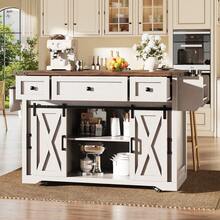 Kitchen Island Trolley With Extendable Worktop, 91cm Working Height, White/Black, Load Capacity Up To 75kg - White + MDF - View 2